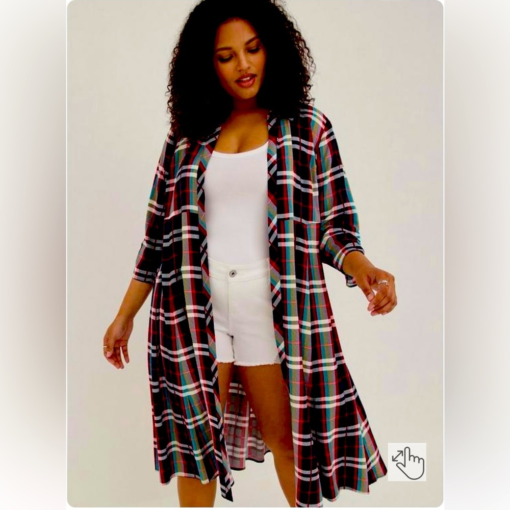 Maxi Kimono - Challis Plaid Red & Blue Duster